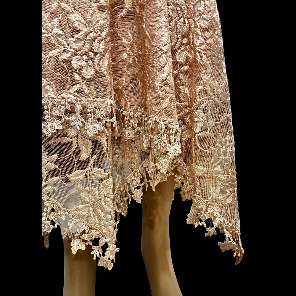Vintage 80s Lace Bridal Dress Champagne Romantic Victorian Drop Waist - Picture 7 of 14